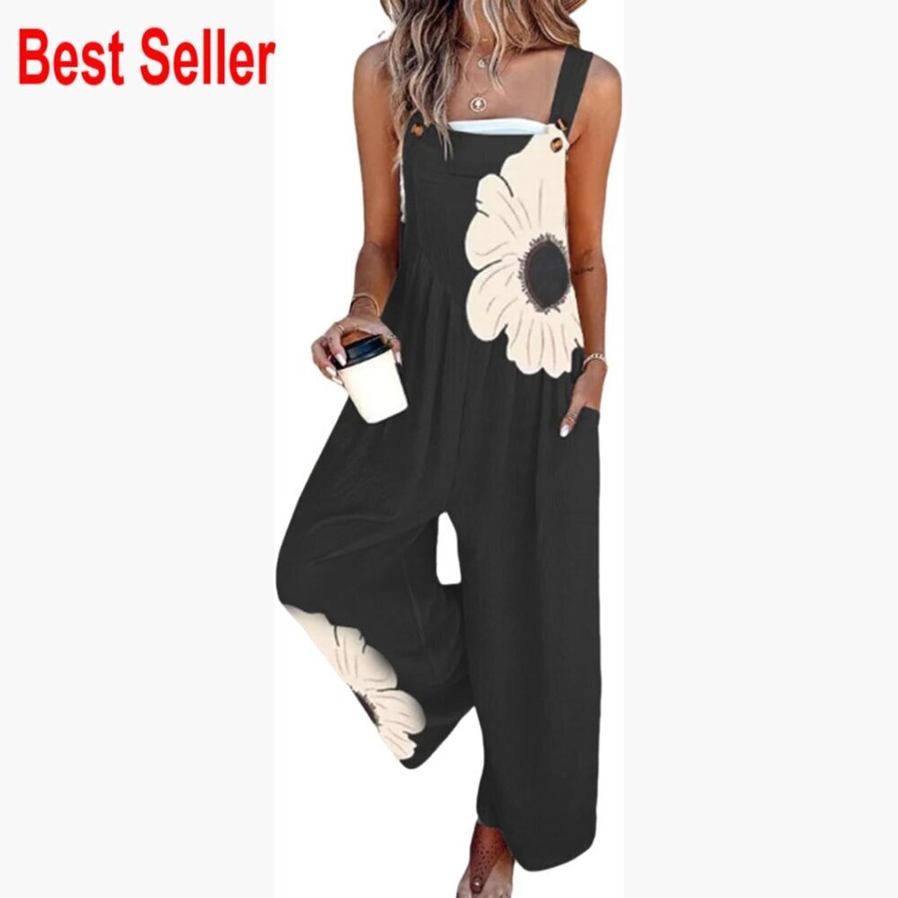 Rayon Blend Jumpsuit with Pockets, Sleeveless Wide Leg Romper